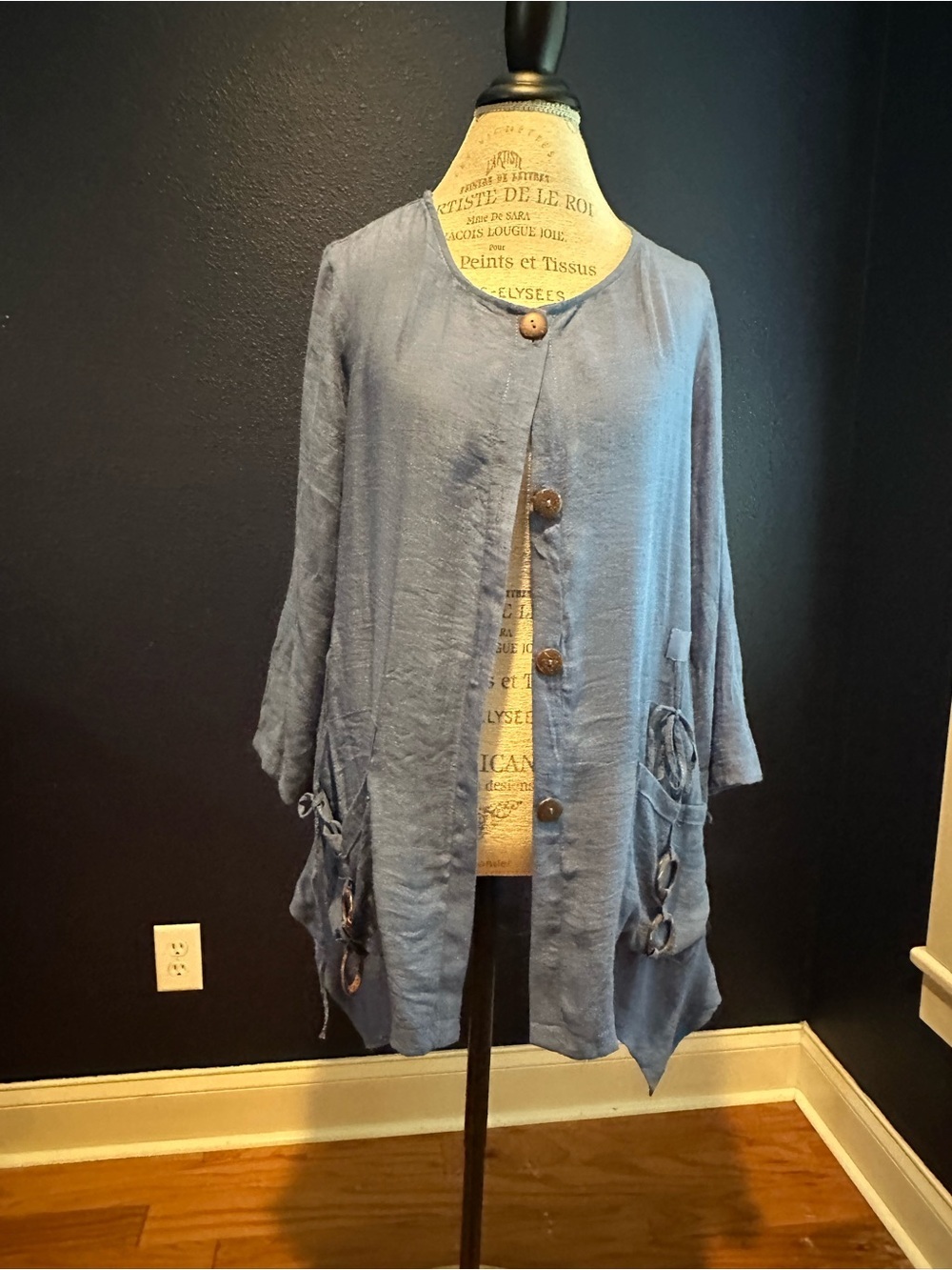 Lightweight Slate Blue Button-Front Tunic with Pocket Details